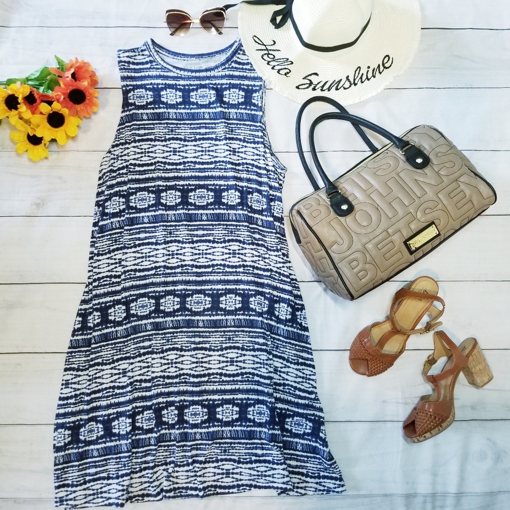 Time And Tru | Tie Dye Ikat patternedTrapeze Dress